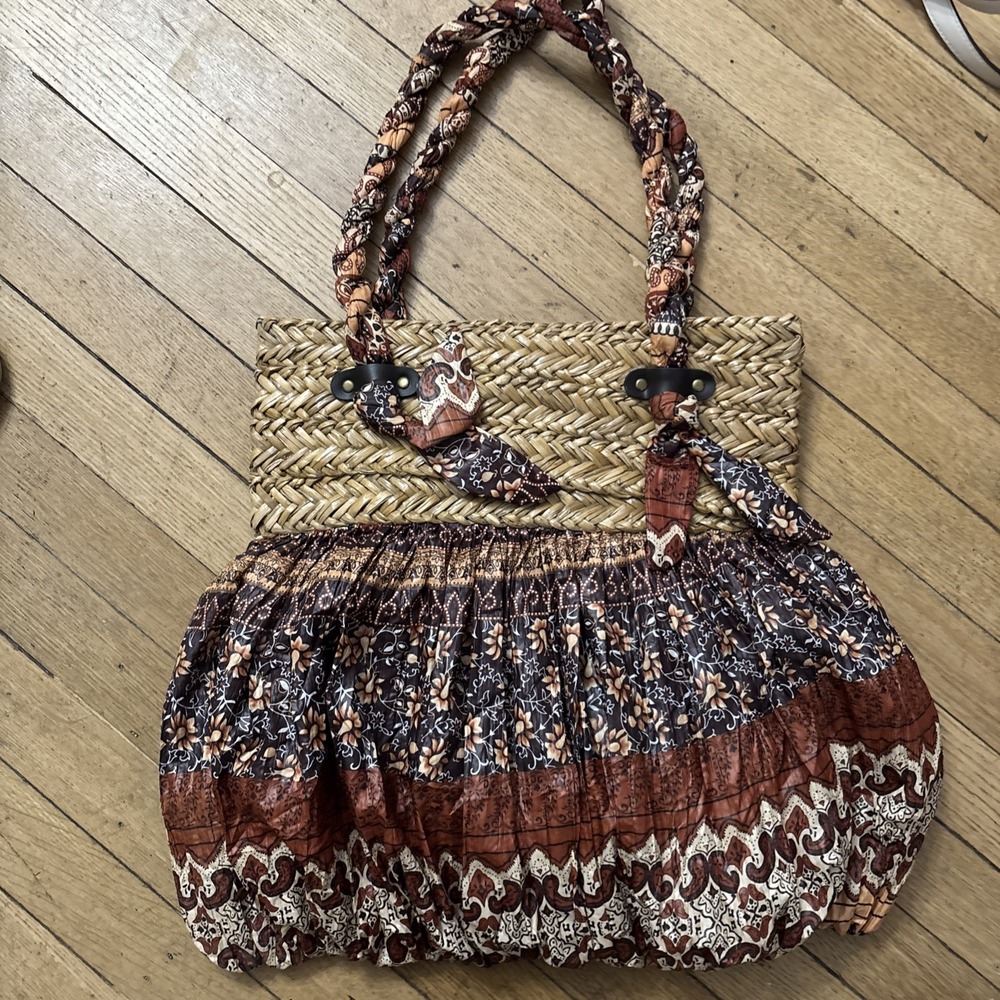 Capelli Straworld Boho Brown/Orange & Straw Shoulder Bag